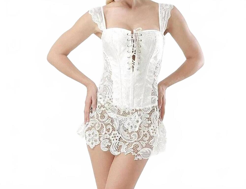 NEW CC WHOLESALE lace up boned corset bustier overbust top in white